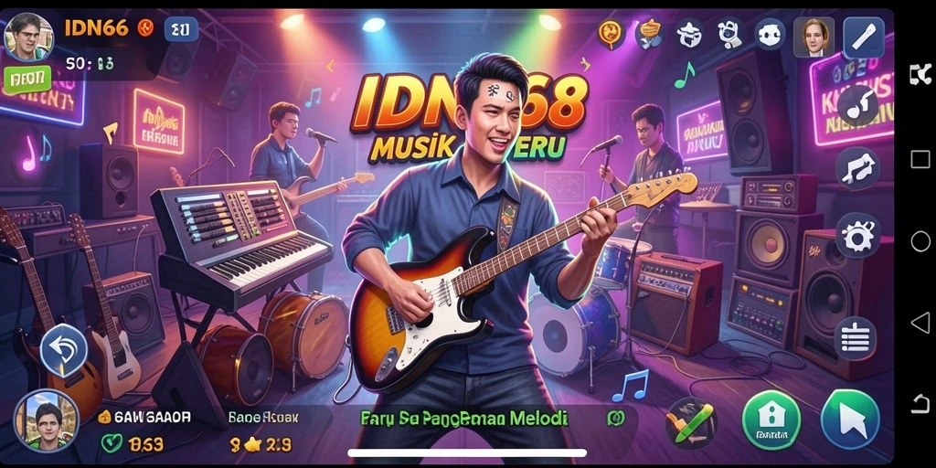 Tampilan gameplay interaktif IDN668 dengan berbagai lagu populer.