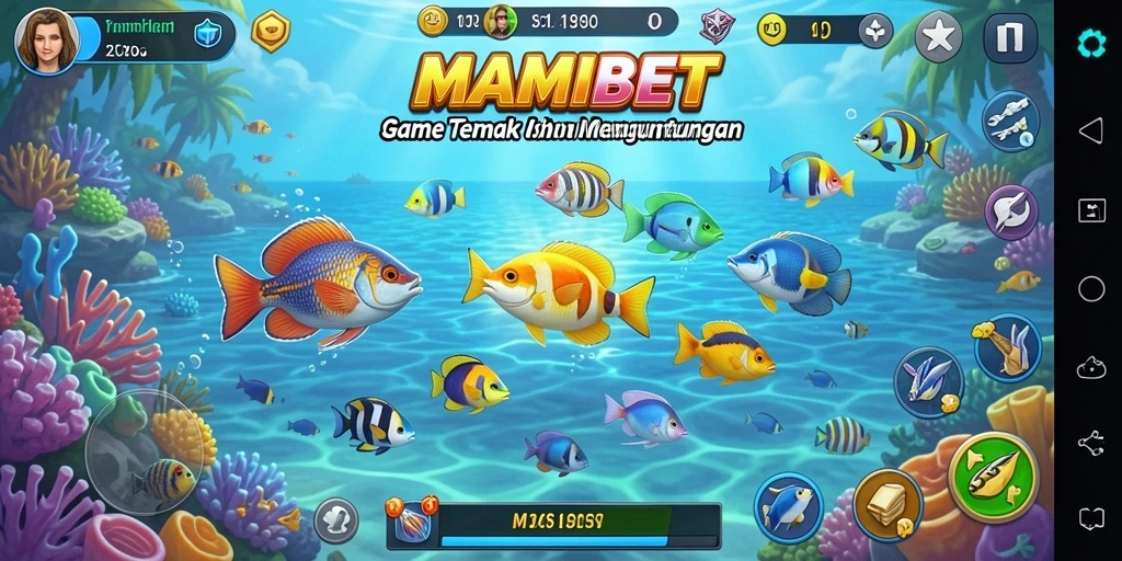 Screenshot gameplay MAMIBET yang menunjukkan aksi menembak ikan.